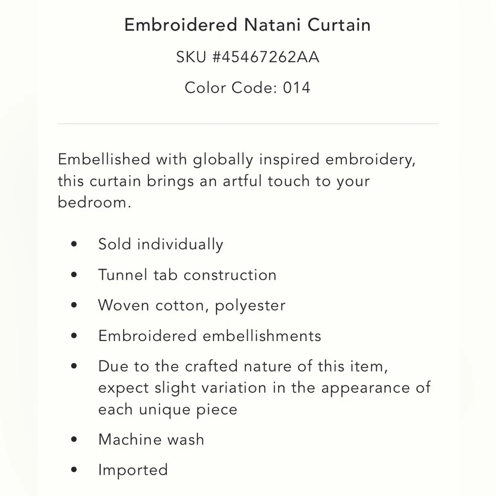 Anthropologie Embroidered Natani Curtains Set of 50 x 108 NIP